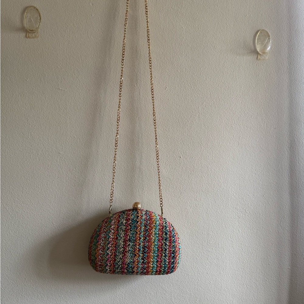 Colorful Woven Clutch with Chain Strap